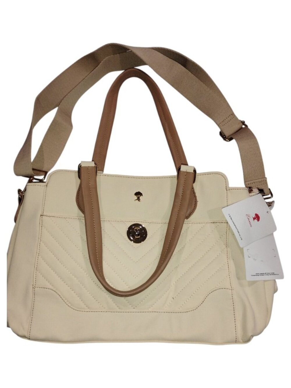 Cream Purse with Handles and Straps